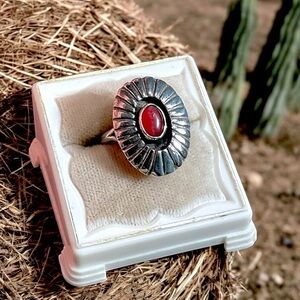 🌺Vintage Sterling & Carnelian Ring Sunburst Ring